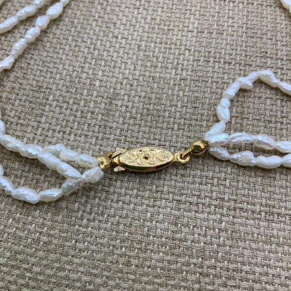 Freshwater Seed Rice Pearl Garnet Beads Multi Strands Vintage Necklace - Picture 5 of 8